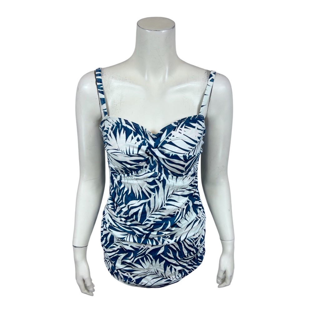 Kim Gravel x Swimsuits For All Women Skirted 1-Piece Swim Suit Blue Palm 14 Size